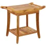 Teak Shower Bench, 22 x 14.4 x 18.5 in, Waterproof Wood Shower Stool with Storage Shelf Handle Non-Slip Feet, 300 lbs Maximum Lo