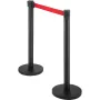 Crowd Control Stanchion, Set of 6 Pieces Stanchion Set, Stanchion Set with 6.6 ft/2 m Red Retractable Belt, Black Crowd Control 
