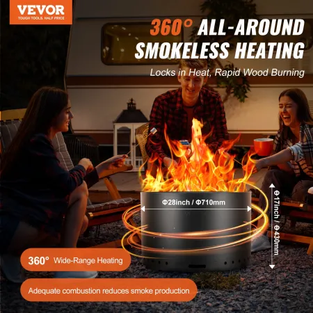 Smokeless Fire Pit Stove Bonfire 71.1 cm Dia Wood Burning Stainless Steel