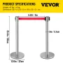 Crowd Control Stanchion, Set of 6 Pieces Stanchion Set, Stanchion Set with 6.6ft/2m Red Retractable Belt, Silver Crowd Control B