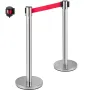 Crowd Control Stanchion, Set of 6 Pieces Stanchion Set, Stanchion Set with 6.6ft/2m Red Retractable Belt, Silver Crowd Control B