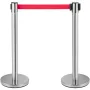 Crowd Control Stanchion, Set of 6 Pieces Stanchion Set, Stanchion Set with 6.6ft/2m Red Retractable Belt, Silver Crowd Control B