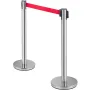 Crowd Control Stanchion, Set of 6 Pieces Stanchion Set, Stanchion Set with 6.6ft/2m Red Retractable Belt, Silver Crowd Control B