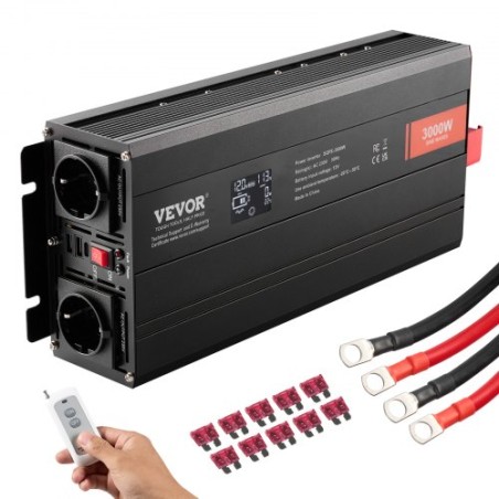 Ren sinusbølgeffekt inverter 3000W DC12V til AC230V LCD -fjernbetjening CE