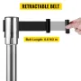 Crowd Control Stanchion, Set of 2 Pieces Stanchion Set, Stanchion Set with 6.6 ft/2 m Black Retractable Belt, Silver Crowd Contr