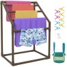 Pool Towel Rack, 5 Bar, Brown, Freestanding Outdoor PVC Trapedozal Poolside Storage Organizer, Include 8 Towel Clips, Mesh Bag,
