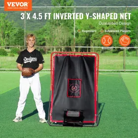 Baseball And Softball Rebounder Net, 3.5 x 4.5 ft 2-in-1 Switch Hitter Pitch Trainer, PitchBack Baseball Pitching Return Trainer