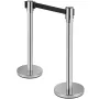 Crowd Control Stanchion, Set of 2 Pieces Stanchion Set, Stanchion Set with 6.6 ft/2 m Black Retractable Belt, Silver Crowd Contr