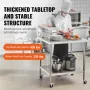 Stainless Steel Work Table 24 x 36 x 38 Inch, with 4 Wheels, 3 Adjustable Height Levels, Heavy Duty Food Prep Worktable for Comm