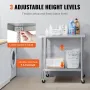 Stainless Steel Work Table 24 x 36 x 38 Inch, with 4 Wheels, 3 Adjustable Height Levels, Heavy Duty Food Prep Worktable for Comm