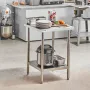 Stainless Steel Prep Table, 24 x 24 x 34 Inch, Heavy Duty Metal Worktable with 3 Adjustable Height Levels, Commercial Workstatio