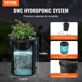 DWC Hydroponics Grow System Dybvandskultur med Top Drip 1 Spand 5Gal