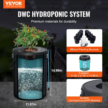 DWC Hydroponics Grow System, Hydroponic Growing System, Deep Water Culture 5-Gallon 8 Buckets, DWC System with Air Pump, Air Sto
