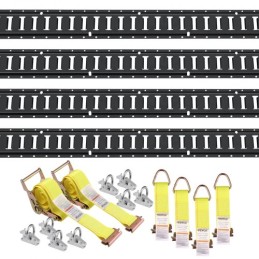 E Track Tie-Down Rail Kit, 18PCS 5' E-Tracks Set Includes 4 Steel Rails & 8 O-Ring Anchors & 4 Tie-Offs with D-Ring & 2 Ratchet