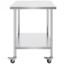 Stainless Steel Work Table 30 x 18 x 38 Inch, with 4 Wheels, 3 Adjustable Height Levels, Heavy Duty Food Prep Worktable for Comm