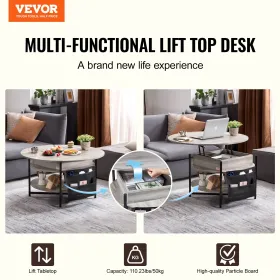 Lift Top Coffee Table 35.3" Round Coffee Table for Living Room White