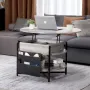 Lift Top Coffee Table, 35.3 in Round Coffee Table with Extra Storage Pockets, Pop Up Coffee Table for Living Room, White