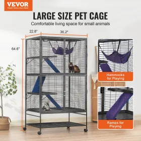 64.6 "Metal Small Animal Cage 4-lags rullende ilderbur med bakke 3 ramper
