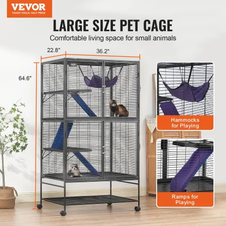 164.1 cm Metal Small Animal Cage 4-Tier Rolling Ferret Cage with Tray 3 Ramps