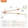 G80 V Bridle Chain, 3/8" x 2' Towing Chain Bridle with 15" J Hooks, T Hooks & Grab Hooks, Heavy Duty Transport Tow Chain Bridle 