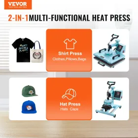 Heat Press Machine 12x15 in 2 in 1 Heat Transfer Machine for T-Shirts Hats