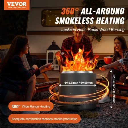 Smokeless Fire Pit Stove Bonfire 40.1 cm Dia Wood Burning Stainless Steel