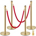 Sæt med 2 Gold Round Top -køkontrolbarriereindlæg står Sikkerhedsstanchion Rope Divider med 1,5 m Red Rope Crowd Control