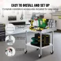 Stainless Steel Work Table 61x71.1 cm Commercial Food Prep Table W/ 4 Casters