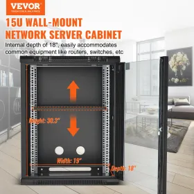 15U Wall Mount Network Server Rack Cabinet kabinet 18 '' glasdørlås