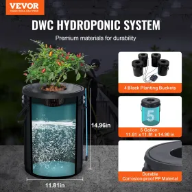 DWC Hydroponics Grow System Dybvandskultur 4 Spande med Luftpumpe