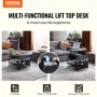 Lift Top Coffee Table, 35.3 in Round Coffee Table with Extra Storage Pockets, Pop Up Coffee Table for Living Room, Black