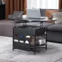 Lift Top Coffee Table, 35.3 in Round Coffee Table with Extra Storage Pockets, Pop Up Coffee Table for Living Room, Black