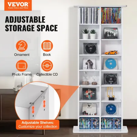 Media Storage Cabinet 8 Layers Adjustable DVD Shelves Holds 464 CDs White