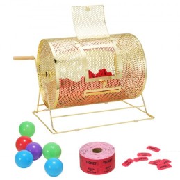 Raffle Drum, 16.1 x Ã˜12 inch Brass Plated Raffle Ticket Spinning Cage, Holds 5000 Tickets or 200 Ping Pong Balls, Metal Lottery