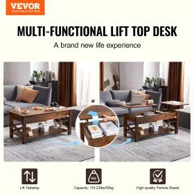 Løft top sofabord 47.5 "rektangel sofabord til stue brun