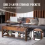Lift Top Coffee Table, 47.5 in Rectangle Coffee Table with Extra Storage Pockets, Pop Up Coffee Table for Living Room, Brown