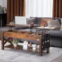 Lift Top Coffee Table, 47.5 in Rectangle Coffee Table with Extra Storage Pockets, Pop Up Coffee Table for Living Room, Brown