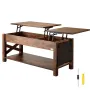 Lift Top Coffee Table, 47.5 in Rectangle Coffee Table with Extra Storage Pockets, Pop Up Coffee Table for Living Room, Brown