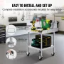 Stainless Steel Work Table 61x61 cm Commercial Food Prep Table W/ 4 Casters