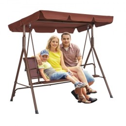 3-Seat Patio Swing Chair, Outdoor Patio Swing with Adjustable Canopy, Porch Swing with Armrests, Teslin Fabric and Alloy Steel