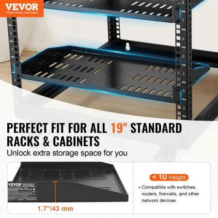2PCS 1U Server Rack Shelf, 10"/254 mm Depth, 23 kg / 50 lbs Max Load Capacity Vented Cantilever or Wall Mount Rack Mount Shelf w