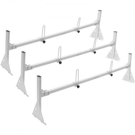 Van Roof Ladder Rack, 3 Bar Alloy Steel Ladder Racks med stige-stoppere, 340 kg kapacitet, justerbare tagstativer til fuld