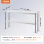 Double Overshelf, Double Tier Stainless Steel Overshelf, 12 x 48 Inch Double Deck Overshelf, Height Adjustable Overshelf Prep Wo