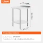 24 x 24 x 36 Inch Stainless Steel Work Table, Commercial Food Prep Worktable Heavy Duty Prep Worktable, Metal Work Table with Ad