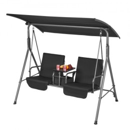 2-Seat Patio Swing Chair Outdoor Patio Swing with Adjustable Canopy Black