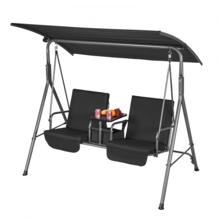 2-Seat Patio Swing Chair Outdoor Patio Swing with Adjustable Canopy Black