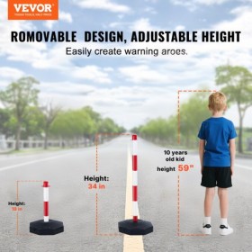 Adjustable Traffic Delineator Post Cones, 4 Pack, Traffic Safety Delineator Barrier with Fillable Base 8FT Chain, for Traffic