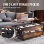 Lift Top Coffee Table, 39.4 in Rectangle Coffee Table with Extra Storage Pockets, Pop Up Coffee Table with Power Strip & USB & A