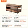 Lift Top Coffee Table, 39.4 in Rectangle Coffee Table with Extra Storage Pockets, Pop Up Coffee Table with Power Strip & USB & A