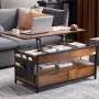 Lift Top Coffee Table, 39.4 in Rectangle Coffee Table with Extra Storage Pockets, Pop Up Coffee Table with Power Strip & USB & A
